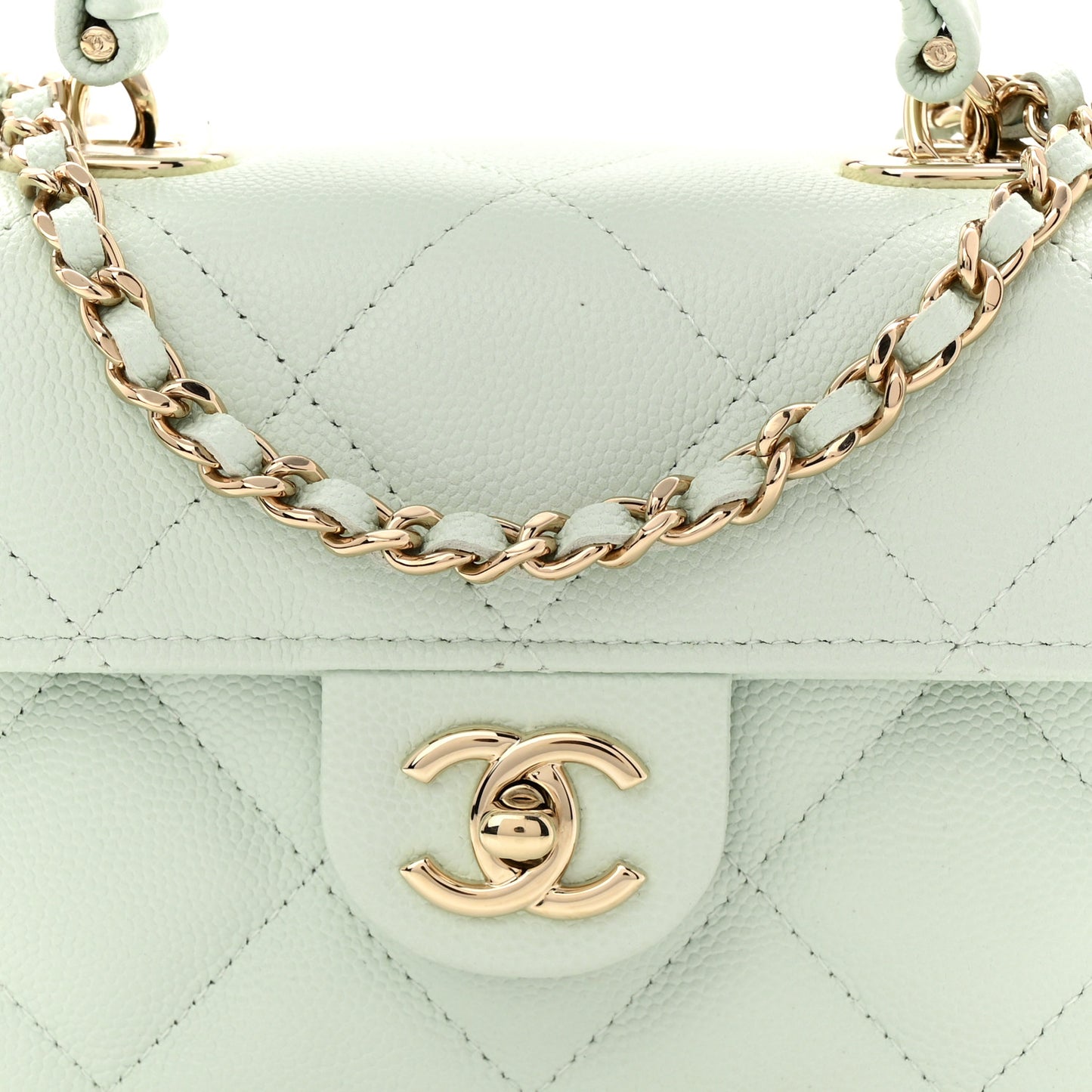 Caviar Quilted Retro Twist Top Handle Clutch Light Green
