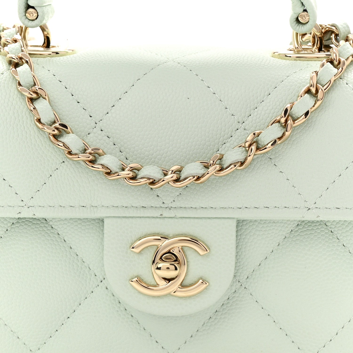 Chanel Caviar Quilted Retro Twist Top Handle Clutch Light Green 9 of 11
