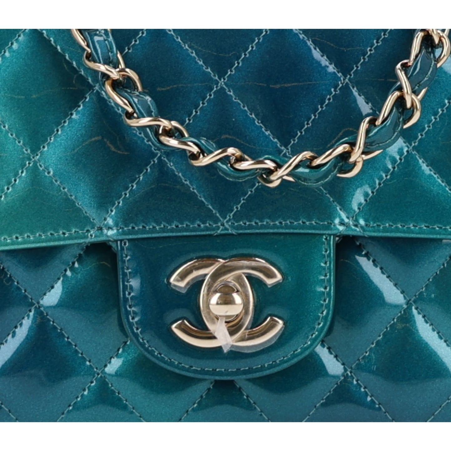 Shaded Patent Calfskin Quilted Mini Rectangular Flap Green Blue