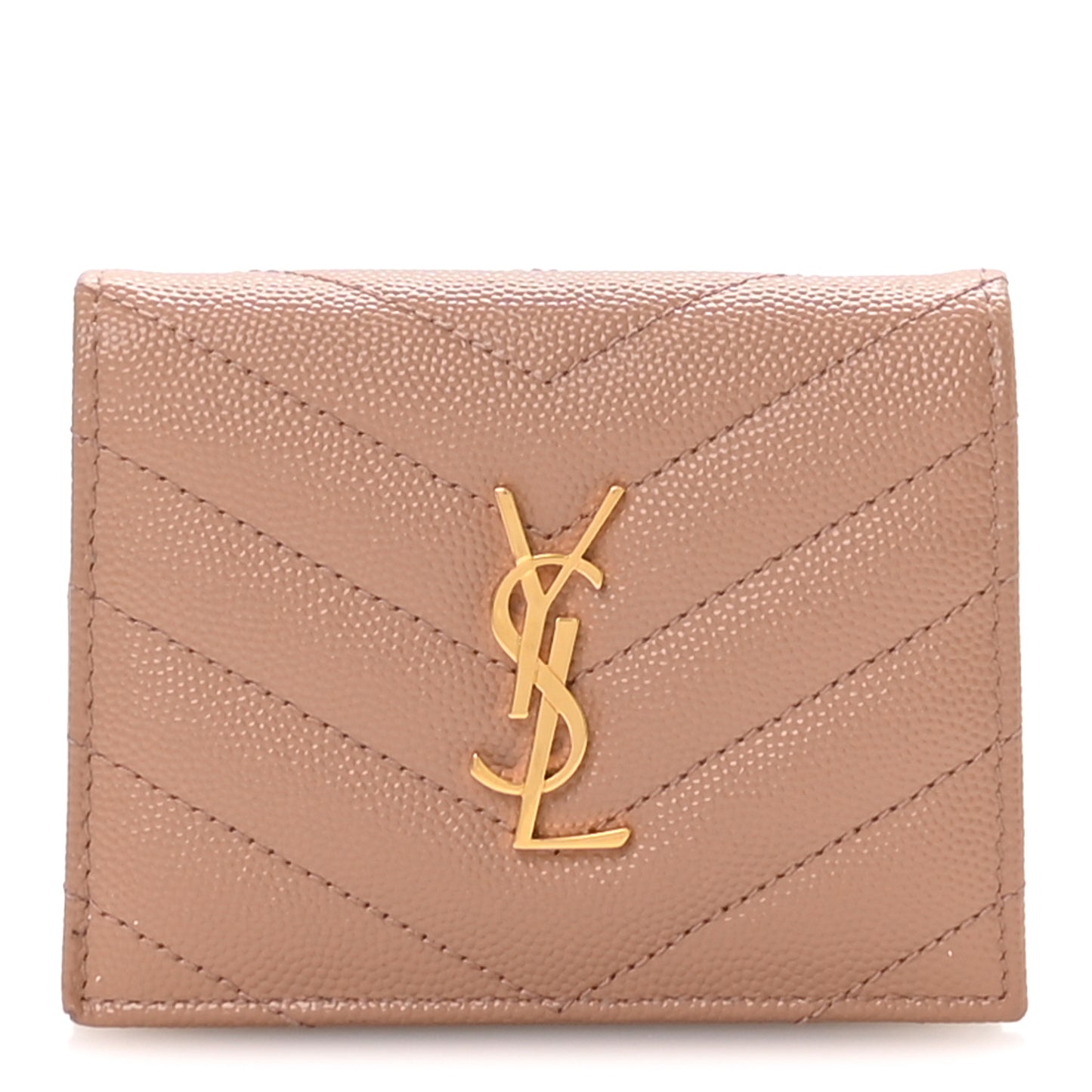 Grain De Poudre Matelasse Chevron Monogram Flap Card Case Vintage Peach