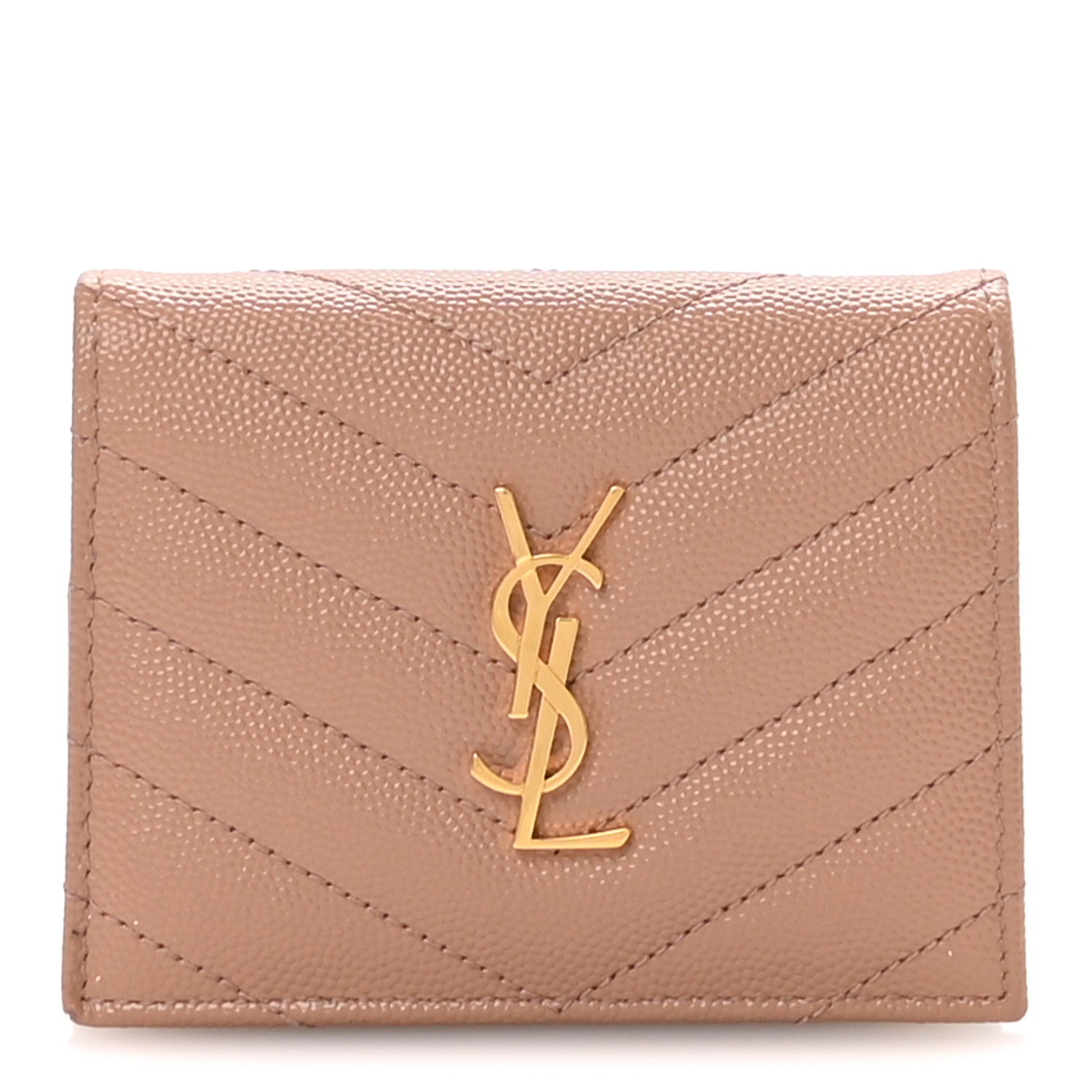 Saint Laurent Grain De Poudre Matelasse Chevron Monogram Flap Card Case Vintage Peach 1 of 7