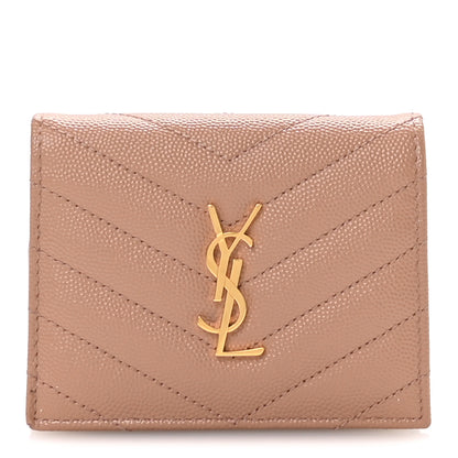 Saint Laurent Grain De Poudre Matelasse Chevron Monogram Flap Card Case Vintage Peach 1 of 7