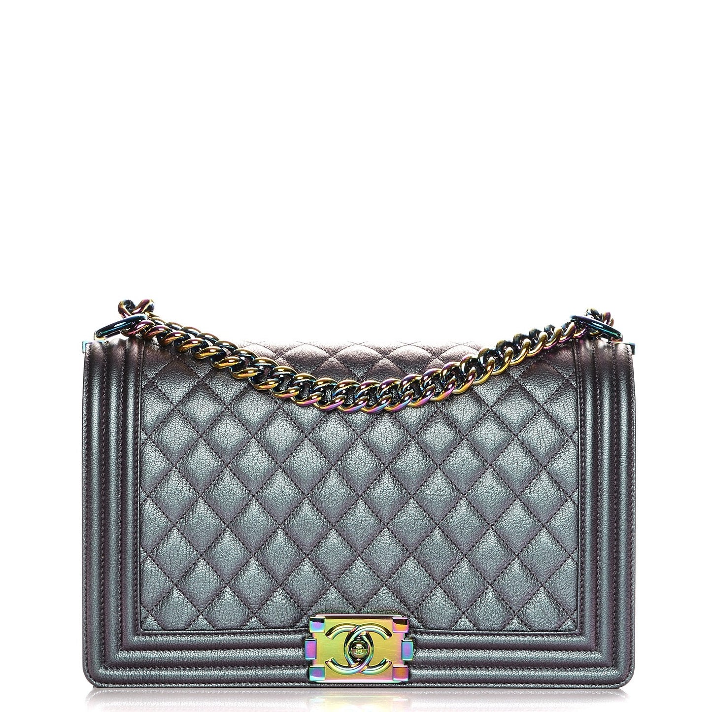 Iridescent Goatskin Quilted New Medium Boy Flap Purple