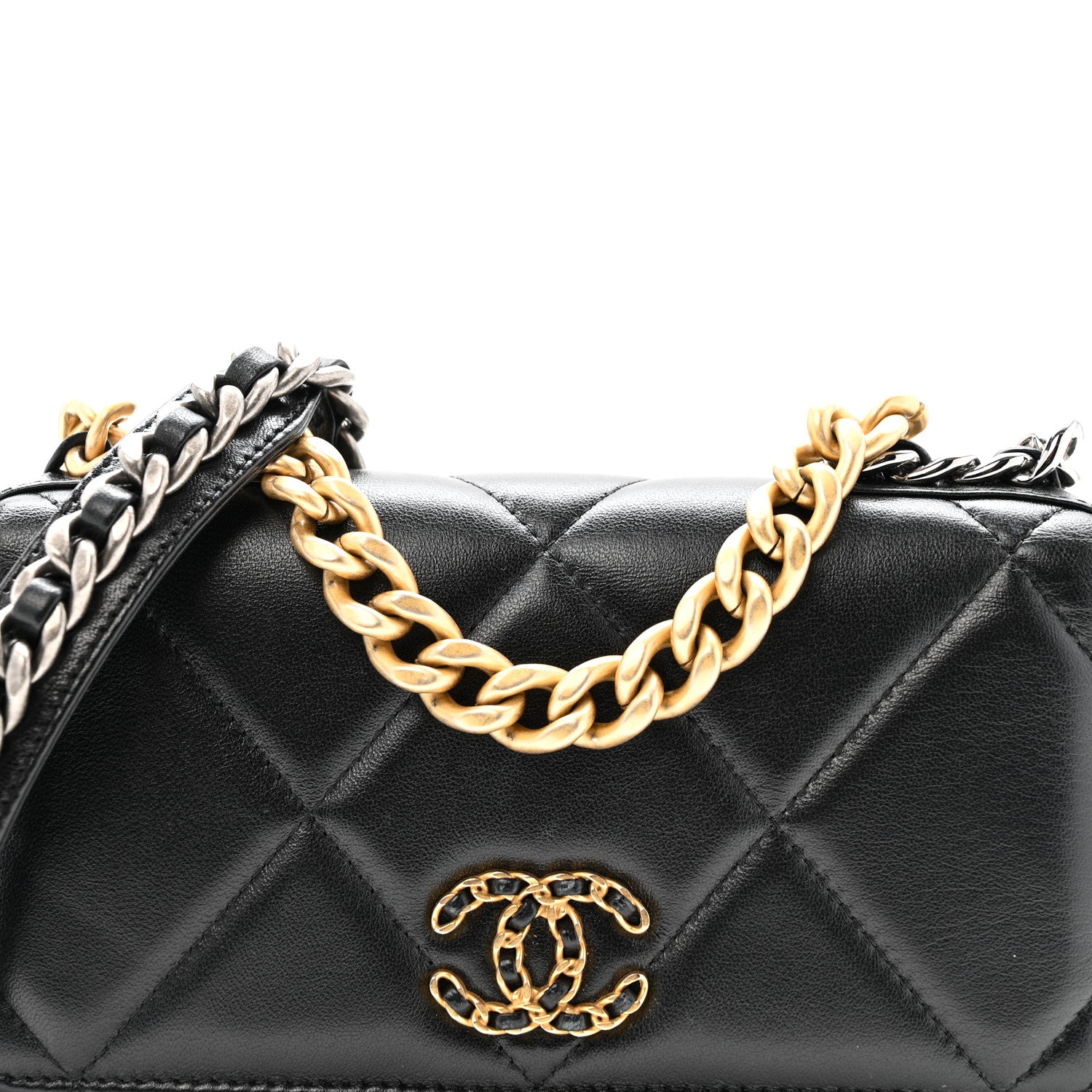 Chanel Lambskin Quilted Chanel 19 Wallet On Chain WOC Black 8 of 14