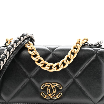 Chanel Lambskin Quilted Chanel 19 Wallet On Chain WOC Black 8 of 14