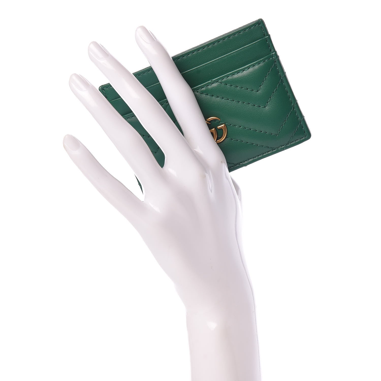 Gucci Calfskin Matelasse GG Marmont Card Holder Emerald Green 2 of 7