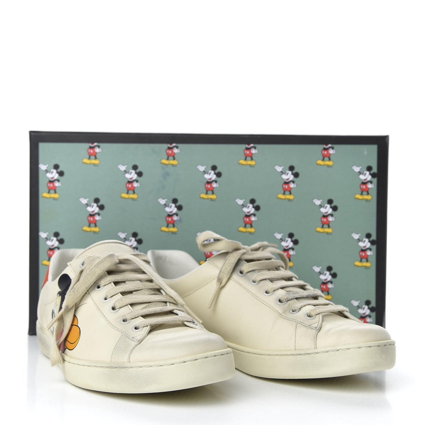 X DISNEY Miro Soft Calfskin Mickey Mouse Print Mens Ace Sneakers 8 Ivory Deep Orange