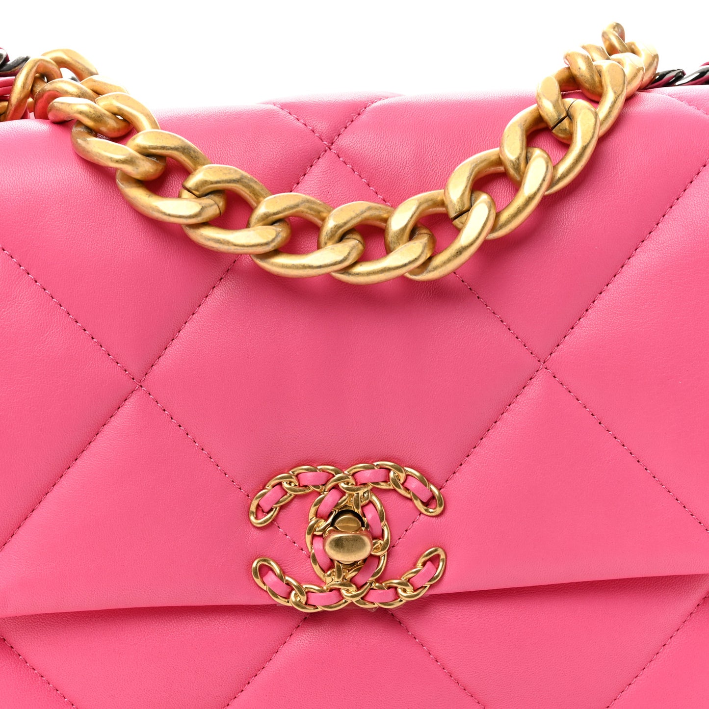 Goatskin Quilted Large Chanel 19 Flap Neon Pink