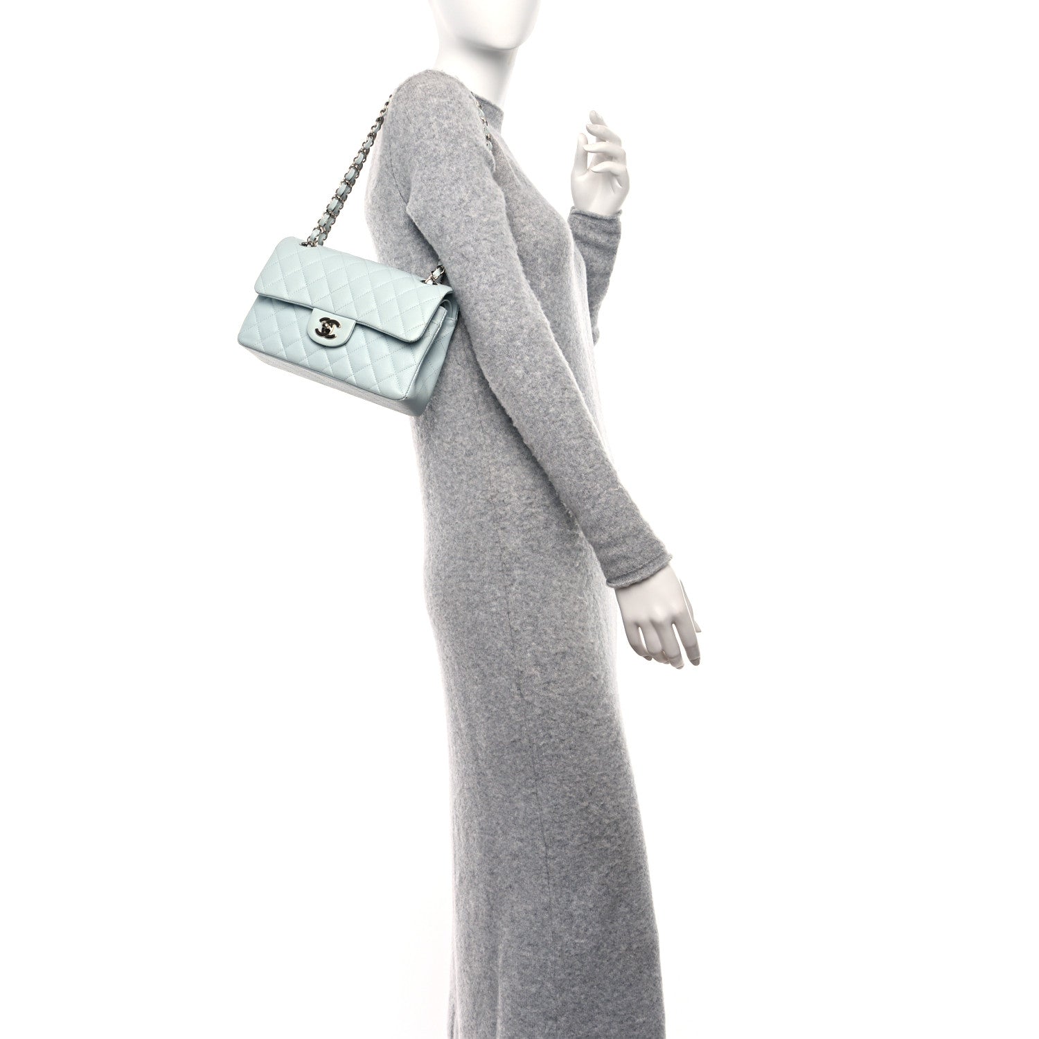 Chanel Caviar Quilted Small Double Flap Light Blue 2 of 9