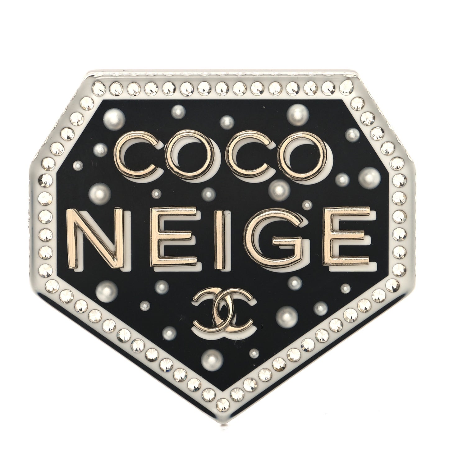 Resin Crystal Chanel Neige Brooch Black