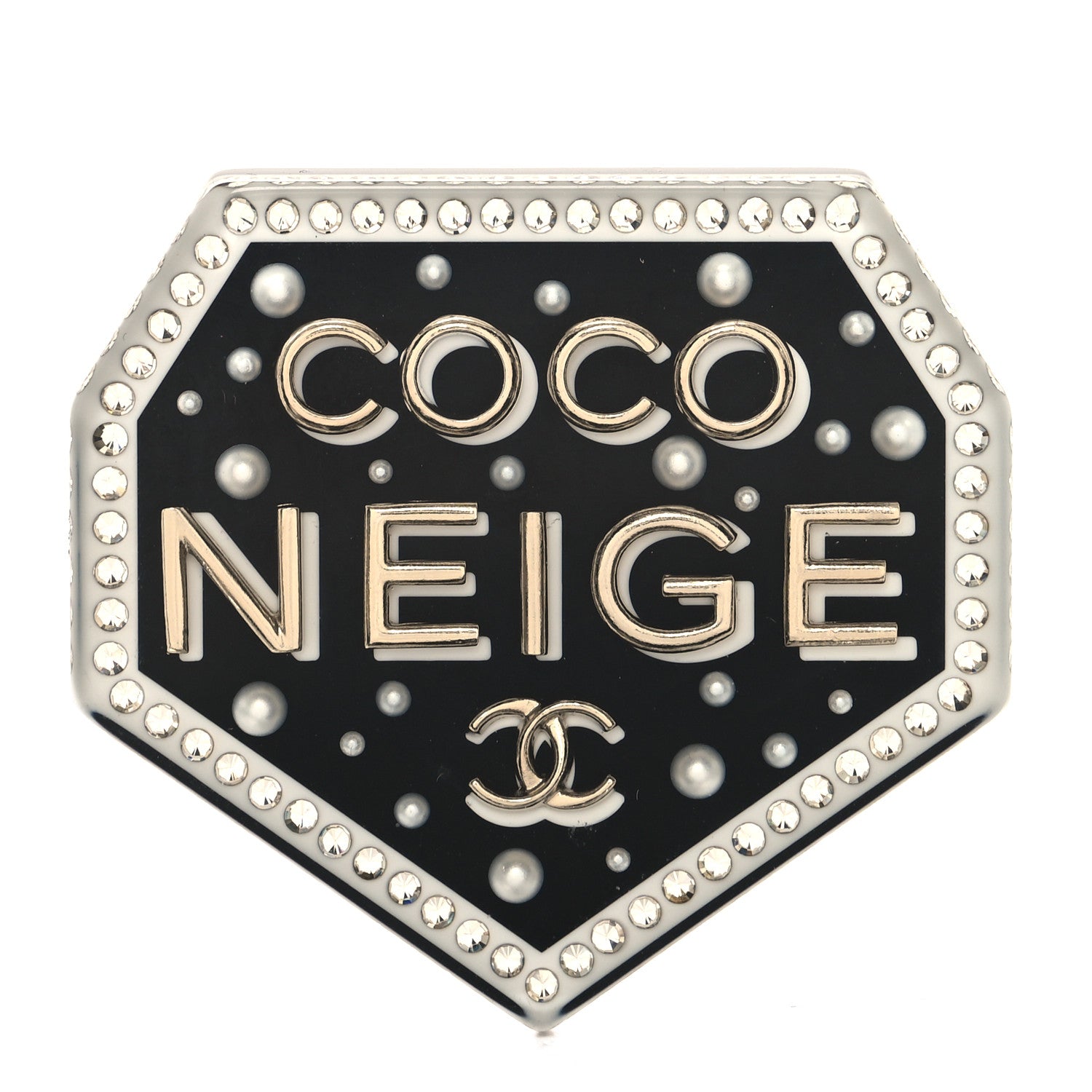 Chanel Resin Crystal Chanel Neige Brooch Black 1 of 4