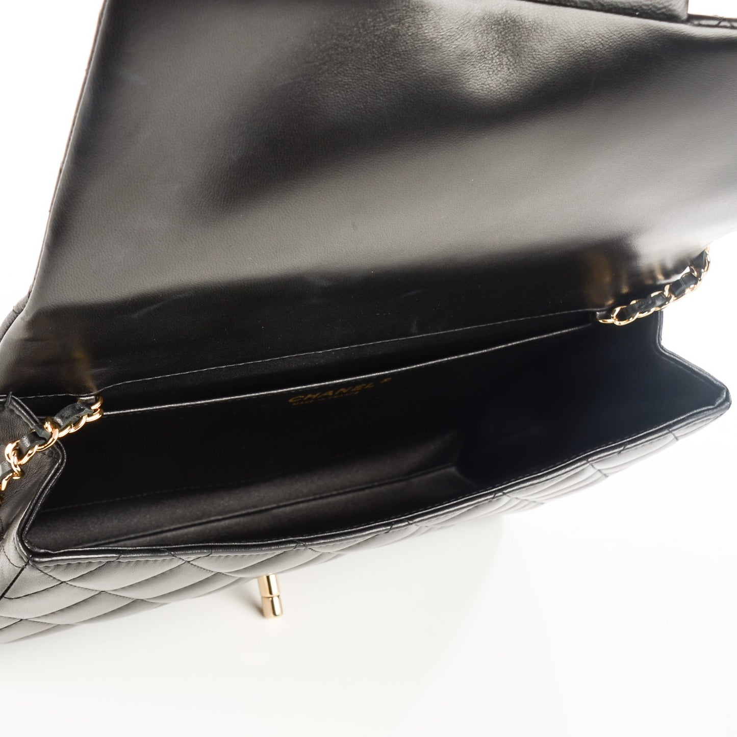 Lambskin Quilted Clutch With Chain Flap Black