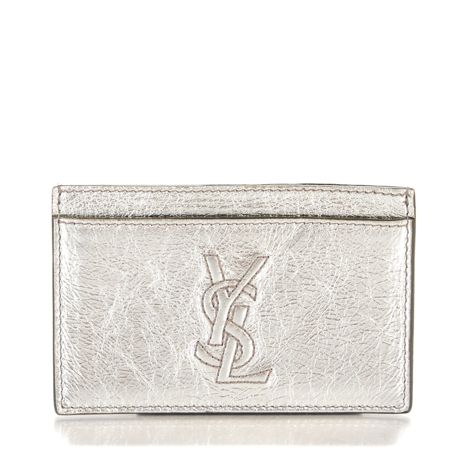Metallic Leather Belle De Jour Card Case Silver