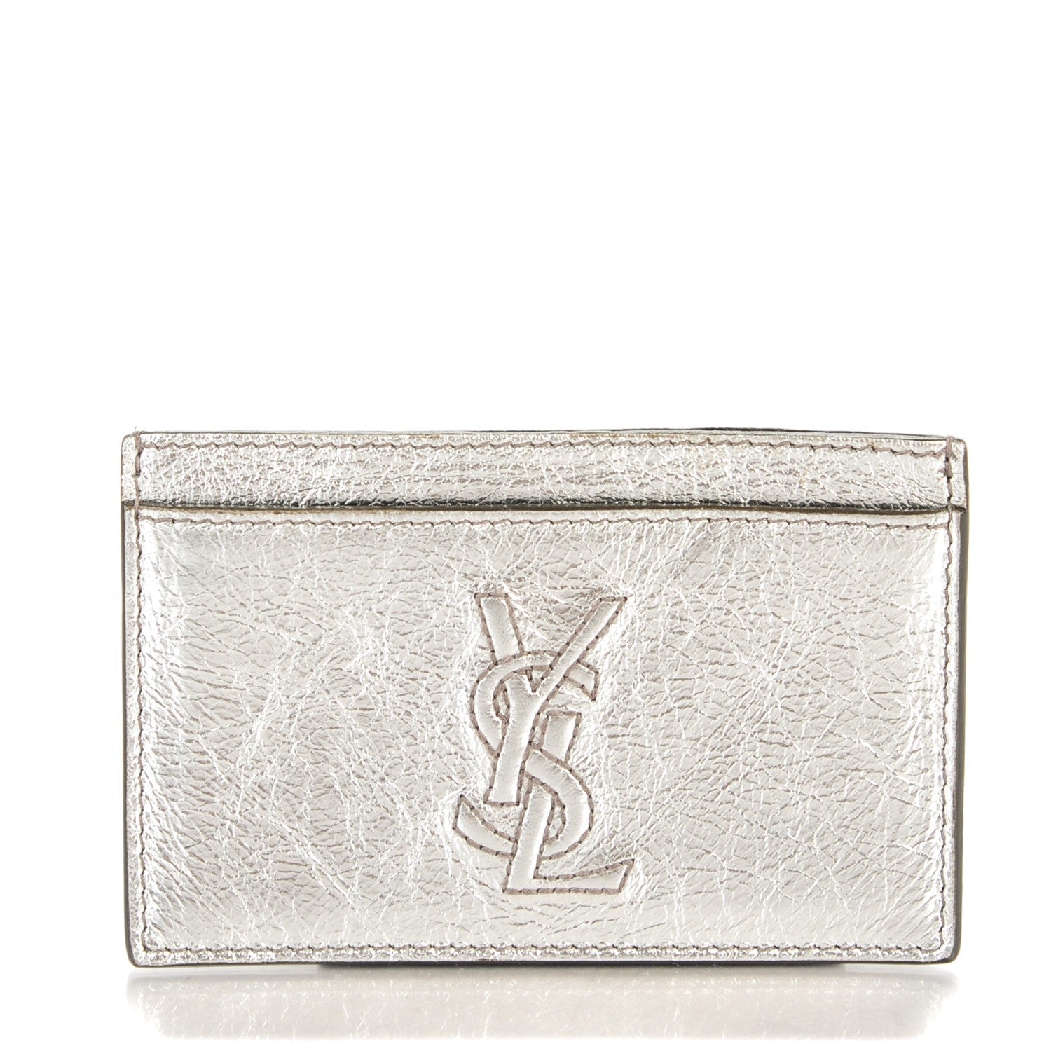 Saint Laurent Metallic Leather Belle De Jour Card Case Silver 1 of 7