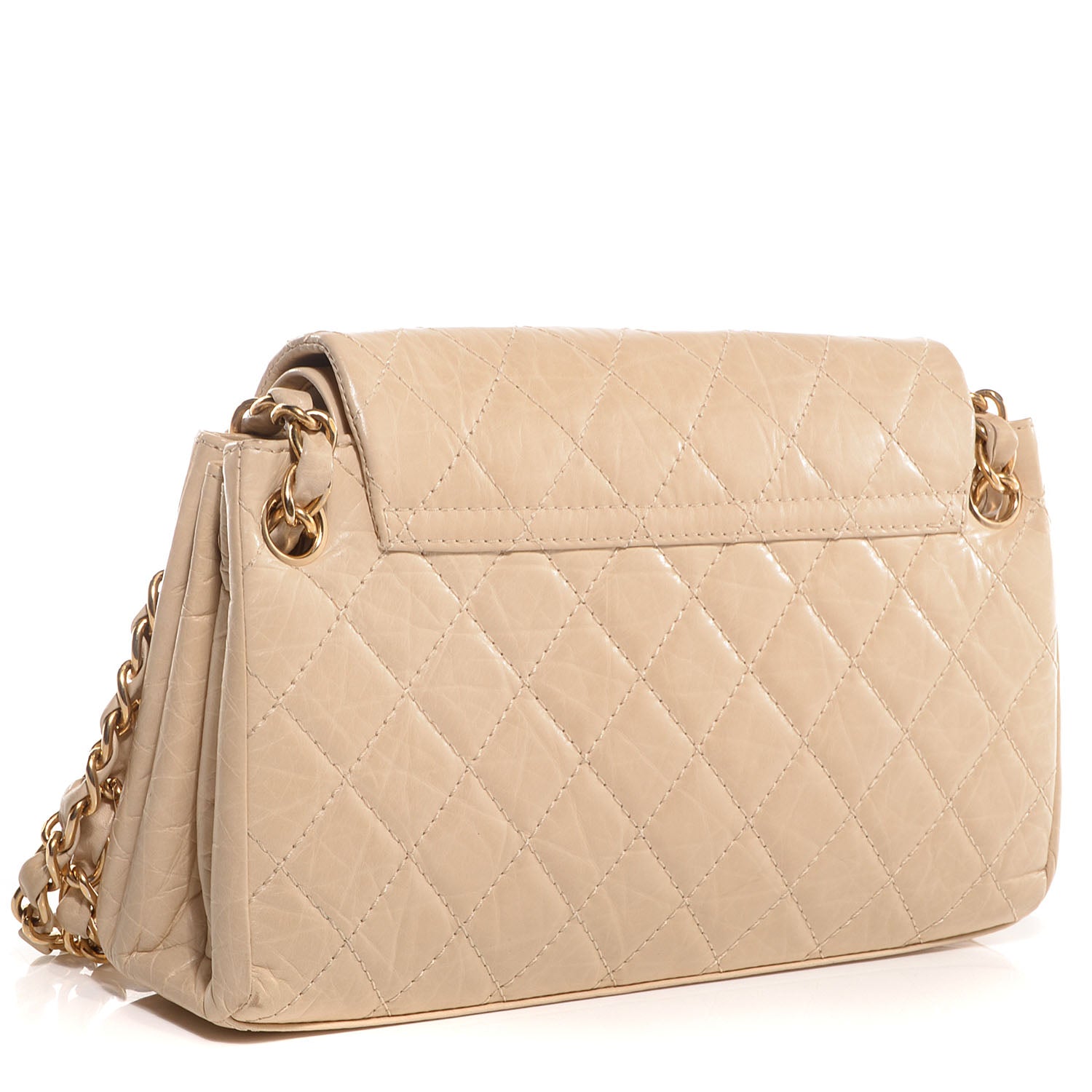 Chanel Aged Calfskin Quilted Accordion Double Flap Beige 3 of 8