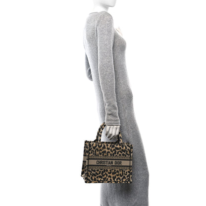 Christian Dior Canvas Mizza Embroidered Small Leopard Book Tote Beige 2 of 12
