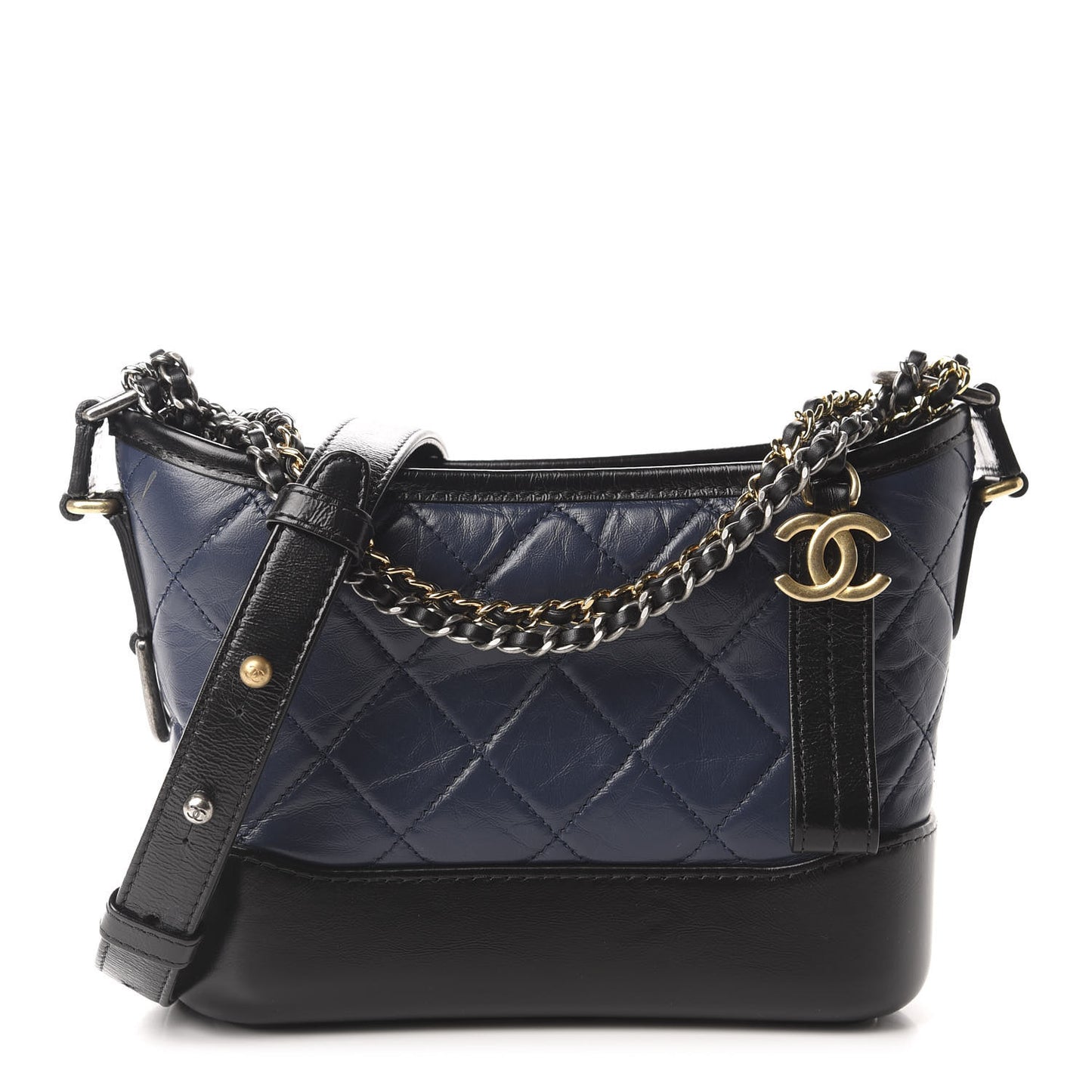 Aged Calfskin Quilted Small Gabrielle Hobo Navy Black