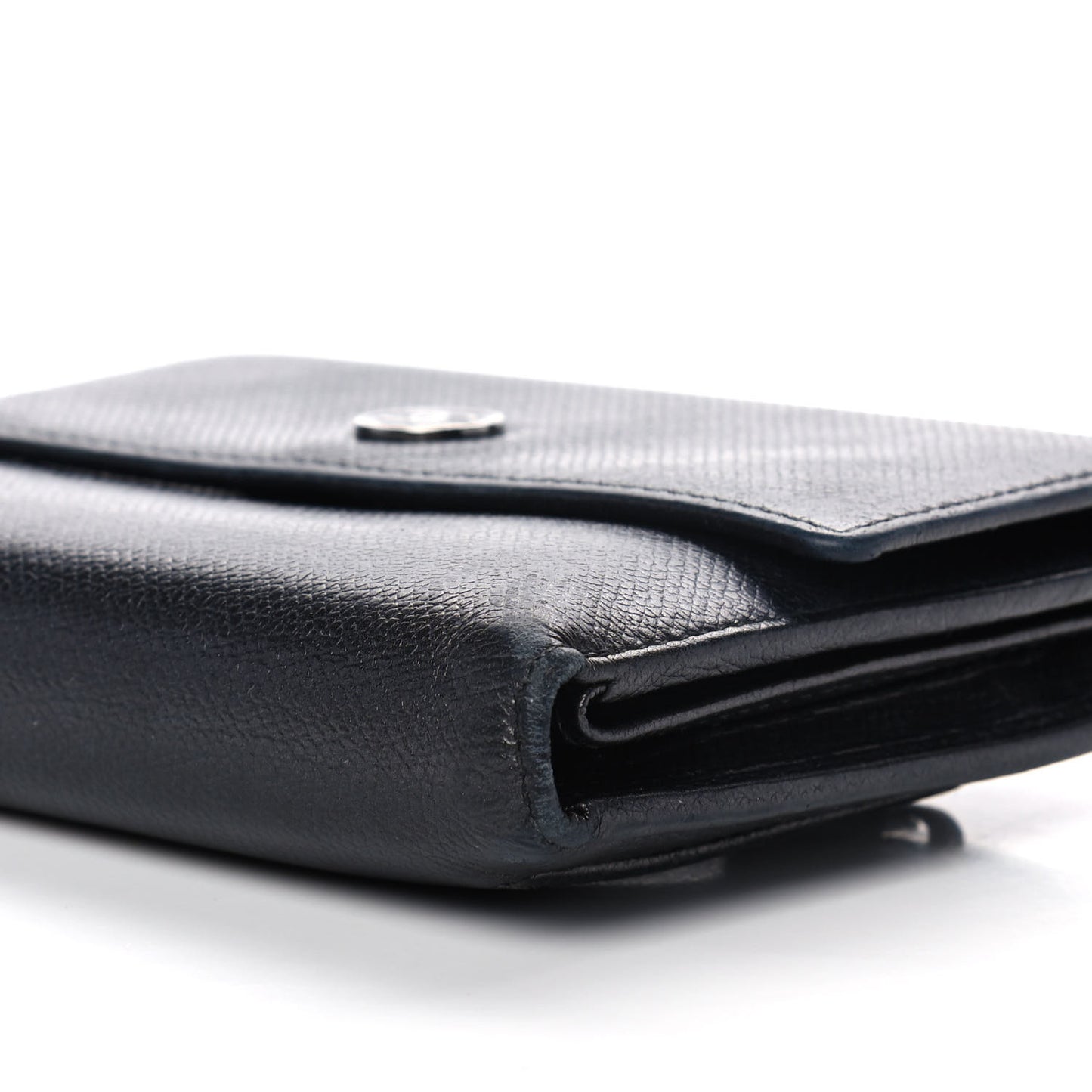 Grained Calfskin CC Button Flap Wallet Black
