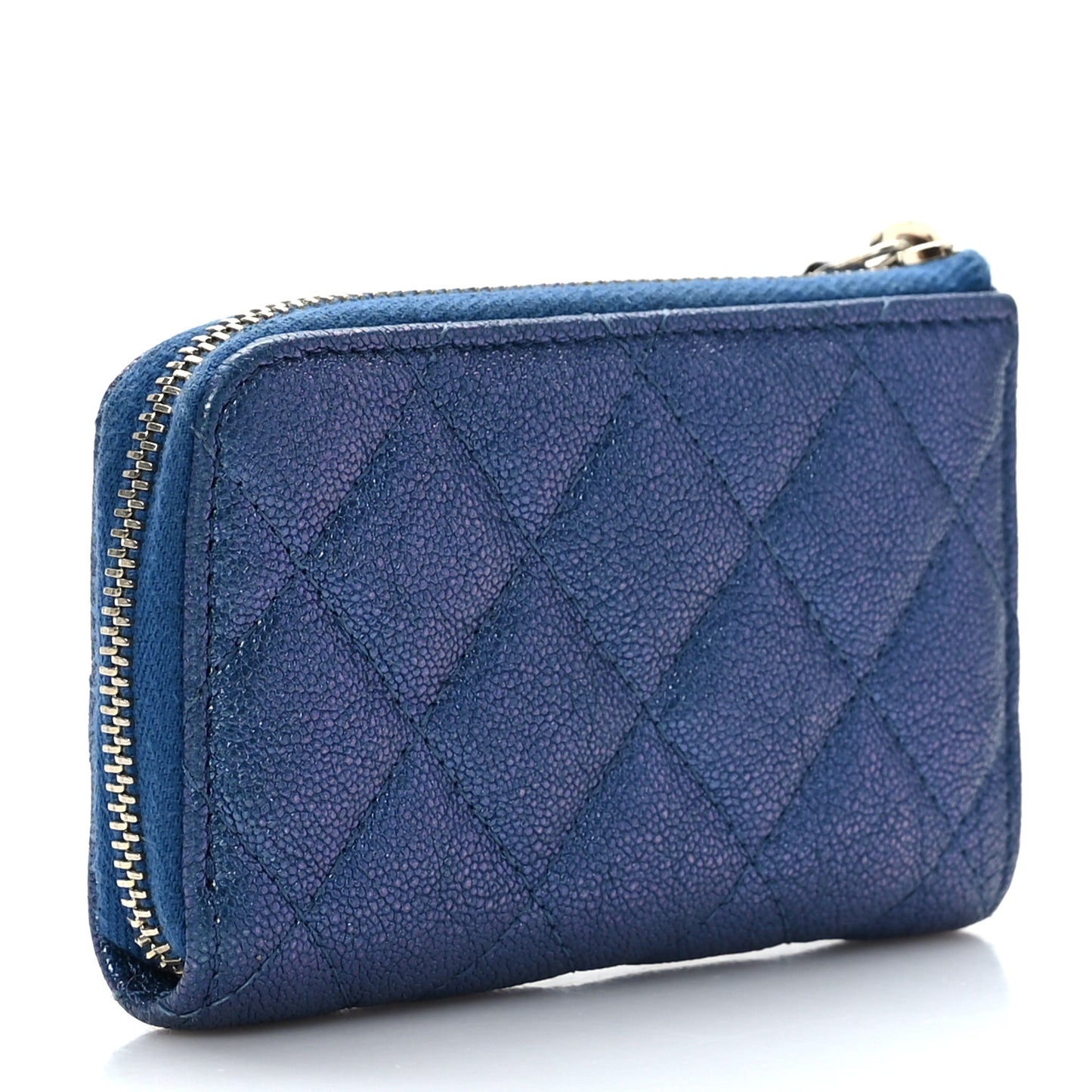 Iridescent Caviar Quilted Zipped Key Holder Case Dark Blue