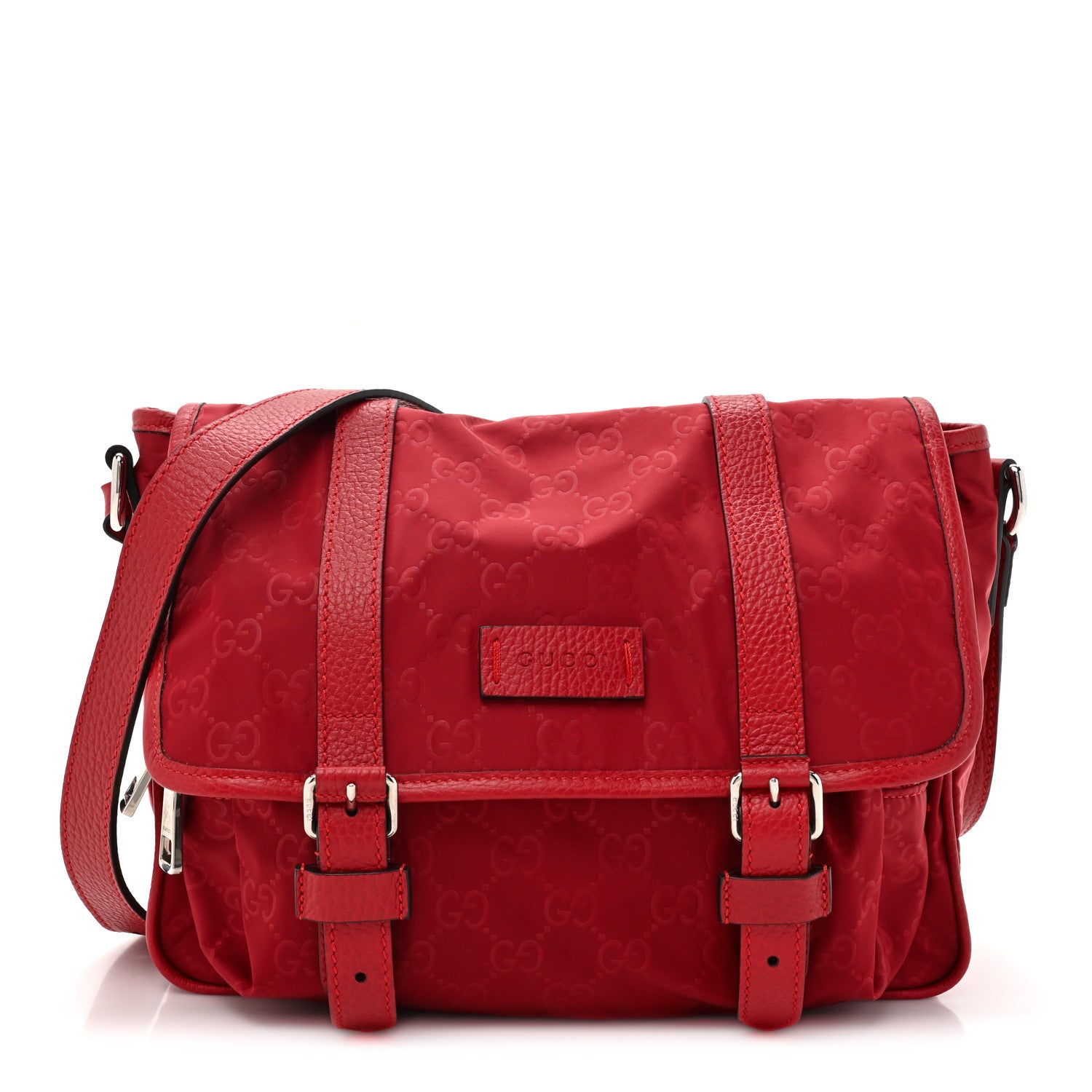 Gucci Nylon Monogram Double Buckle Flap Messenger Bag Vibrant Red 1 of 13