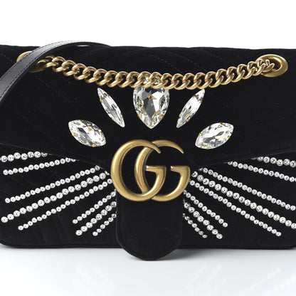 Gucci Velvet Matelasse Marquise Crystals Embroidered Small GG Marmont Shoulder Bag Black 10 of 10