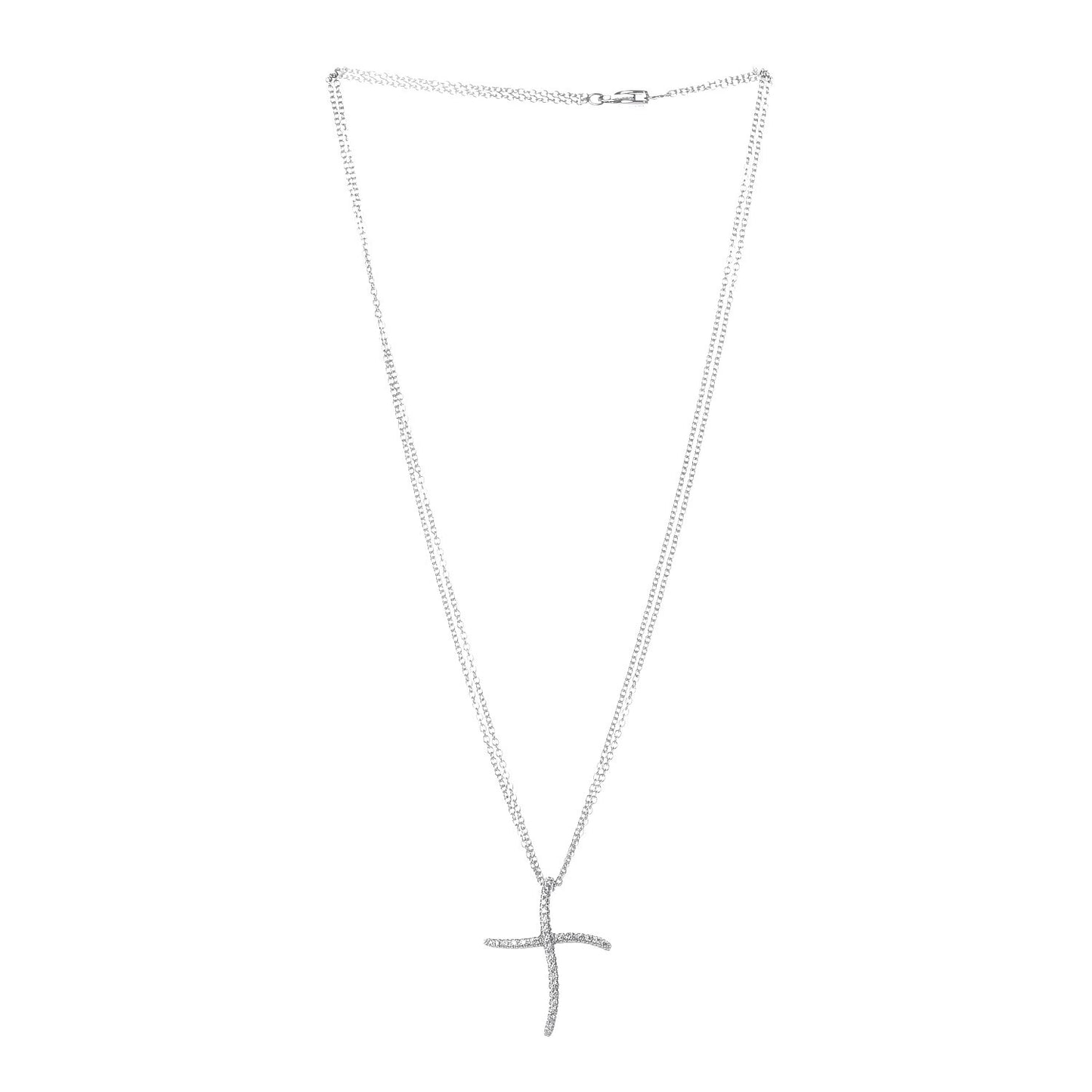 18K White Gold Diamond Cross Pendant Necklace