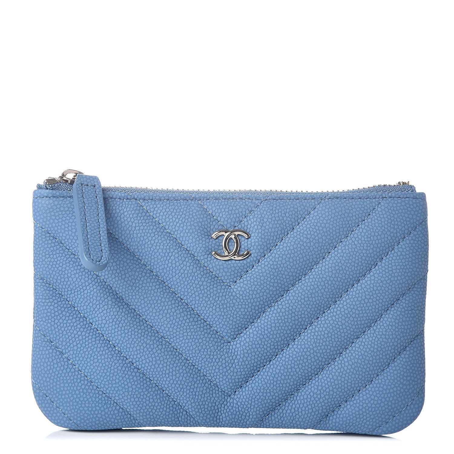 Chanel Caviar Flat Chevron Quilted Small Cosmetic Case Blue 1 of 7