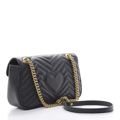 Gucci Calfskin Matelasse Small GG Marmont Shoulder Bag Black 3 of 10