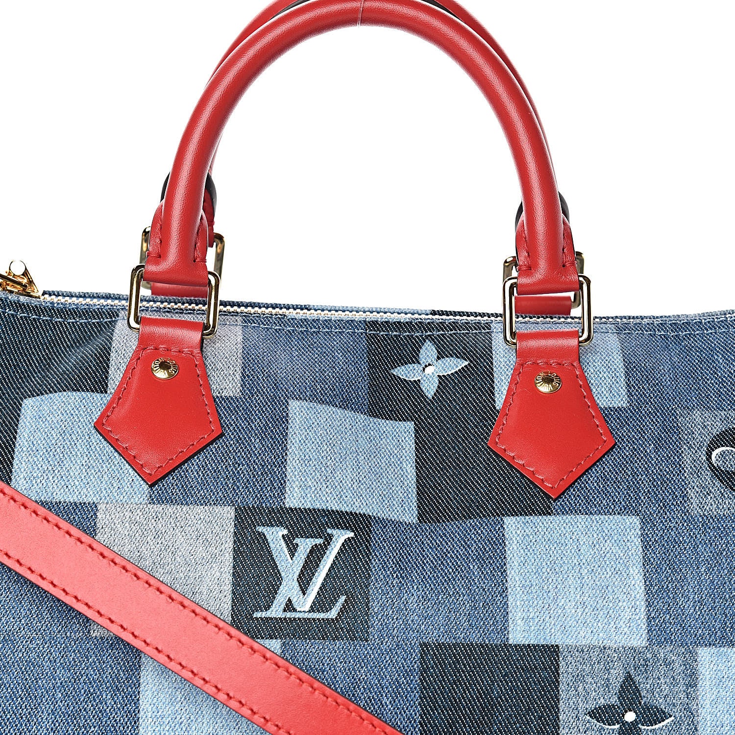 Louis Vuitton Denim Damier Monogram Patchwork Speedy Bandouliere 30 Blue Rouge 9 of 9