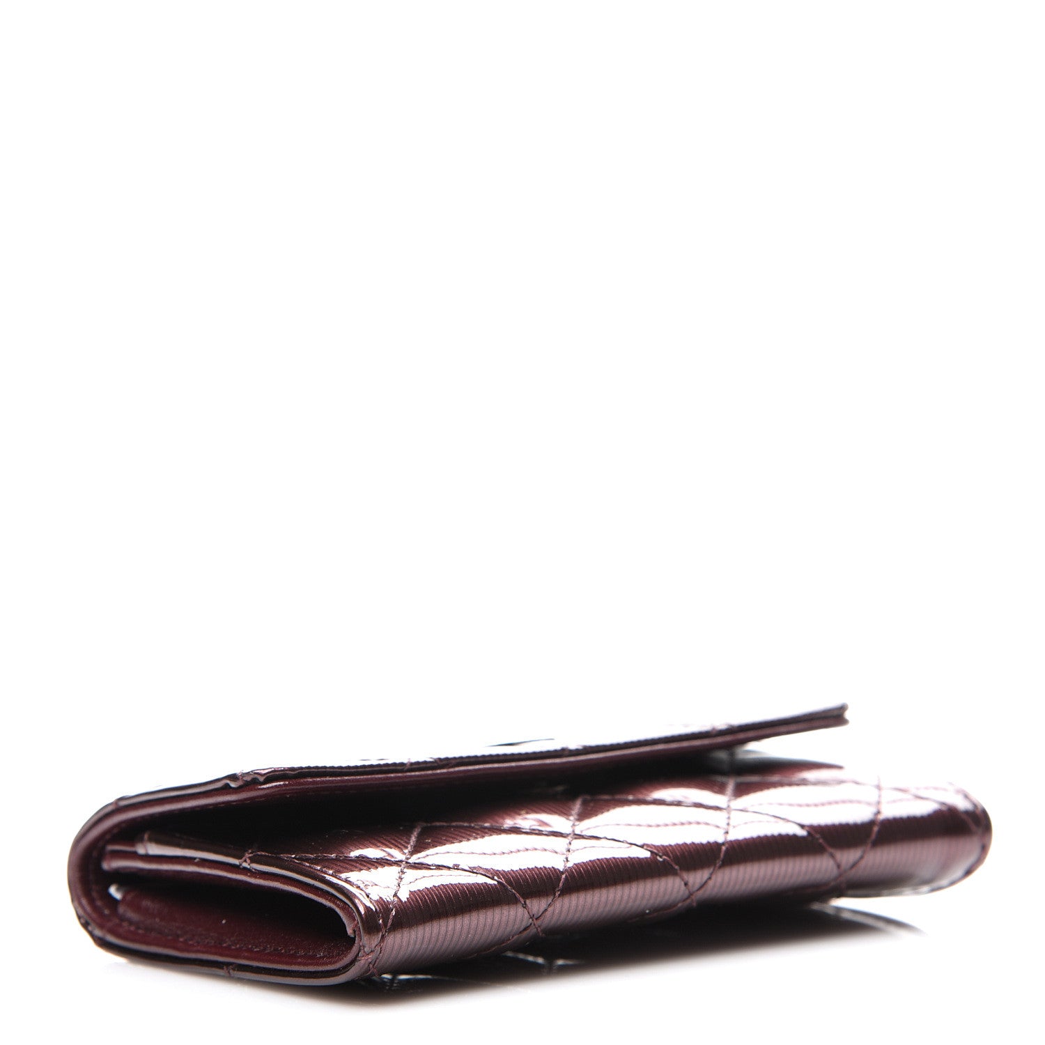Chanel Striated Patent Quilted Flap Card Holder Burgundy 3 of 8