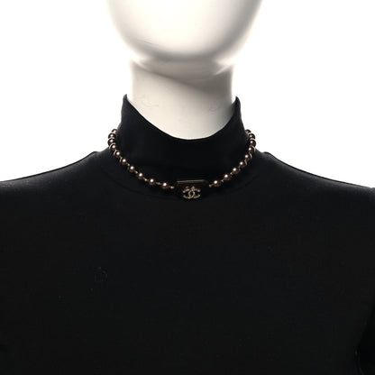 Chanel Pearl Crystal CC Choker Necklace Brown Gold 2 of 4
