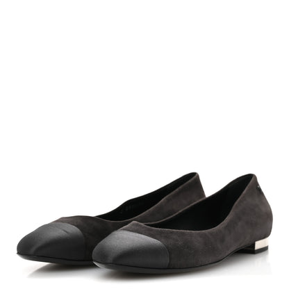 Chanel Suede Satin Cap Toe Ballerina Flats 40 Grey 4 of 10