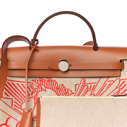 Hermes Vache Hunter Toile Pegase Pop Herbag Zip Retourne 31 PM Capucine Ecru 12 of 23