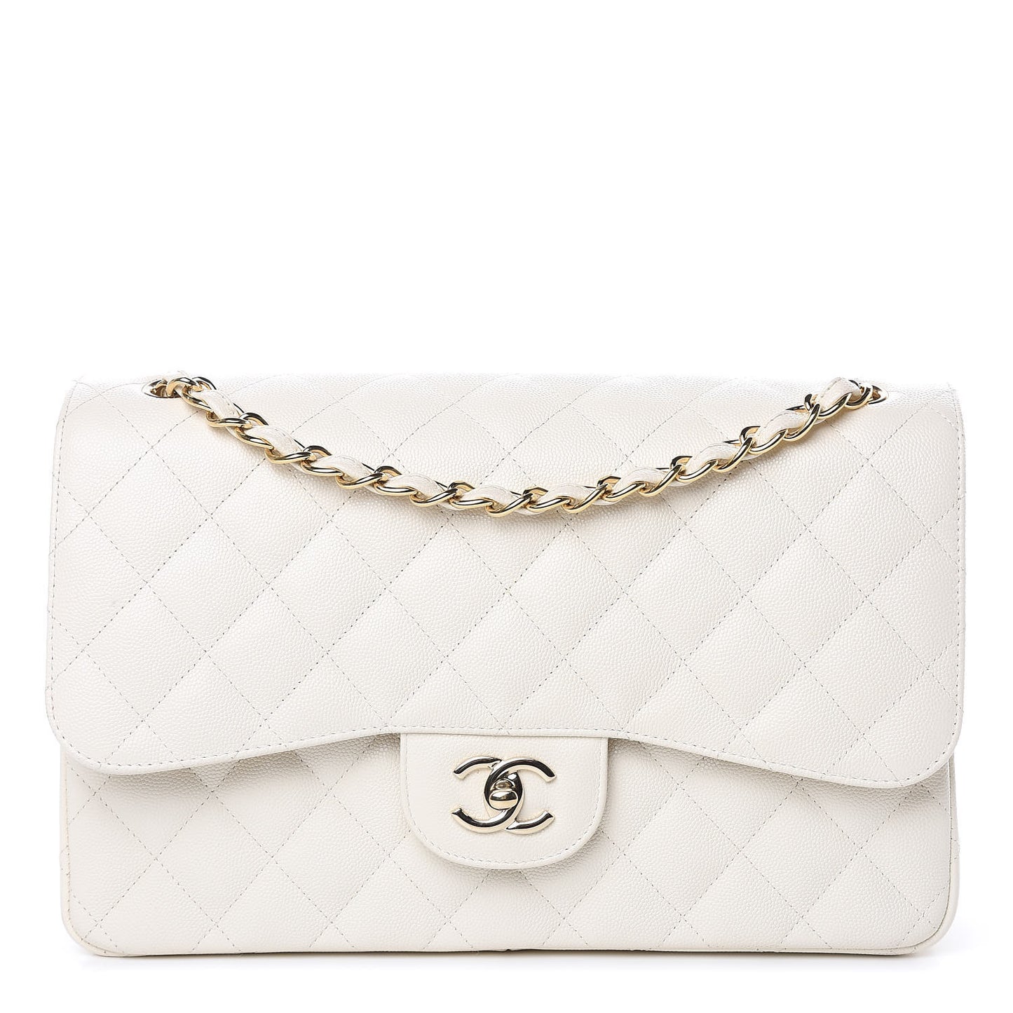 Caviar Quilted Jumbo Double Flap White