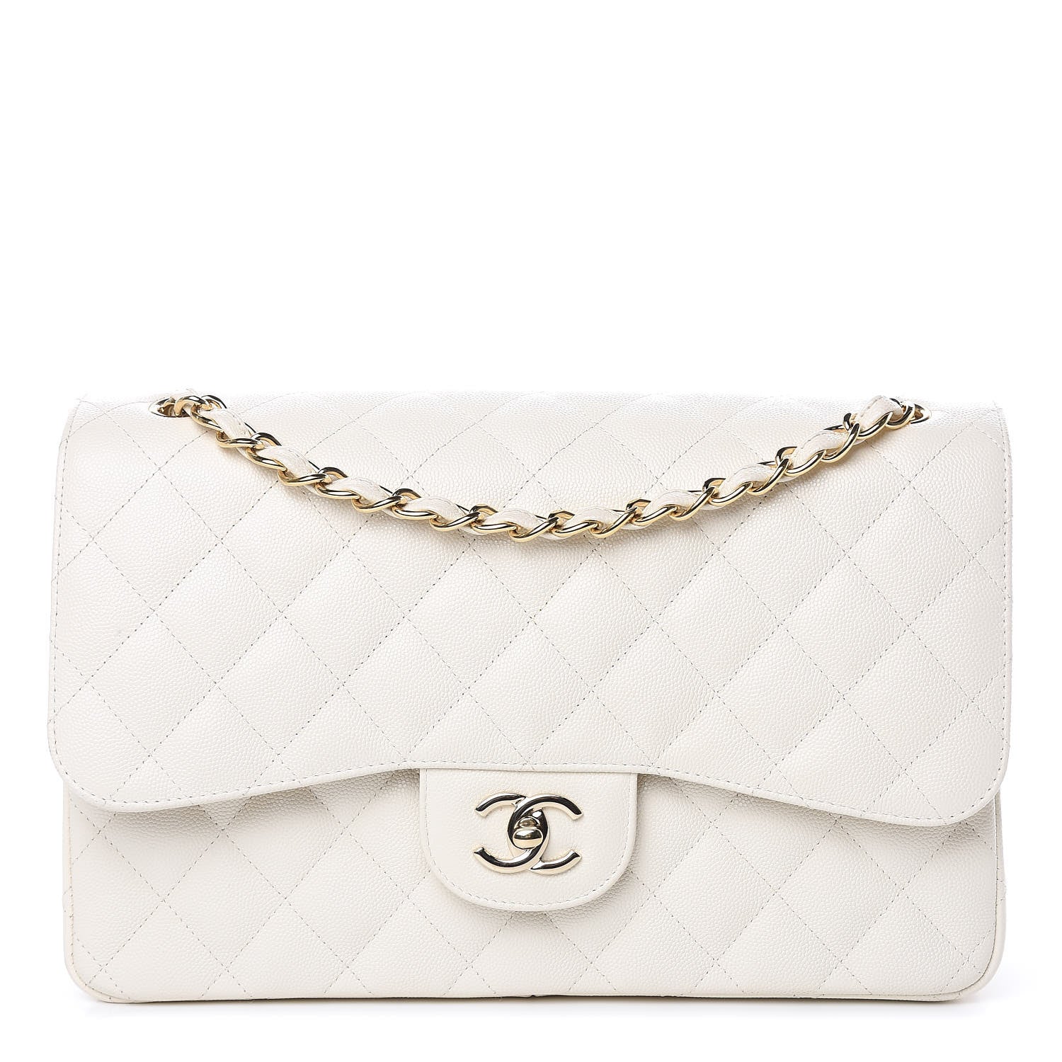 Chanel Caviar Quilted Jumbo Double Flap White 1 of 12