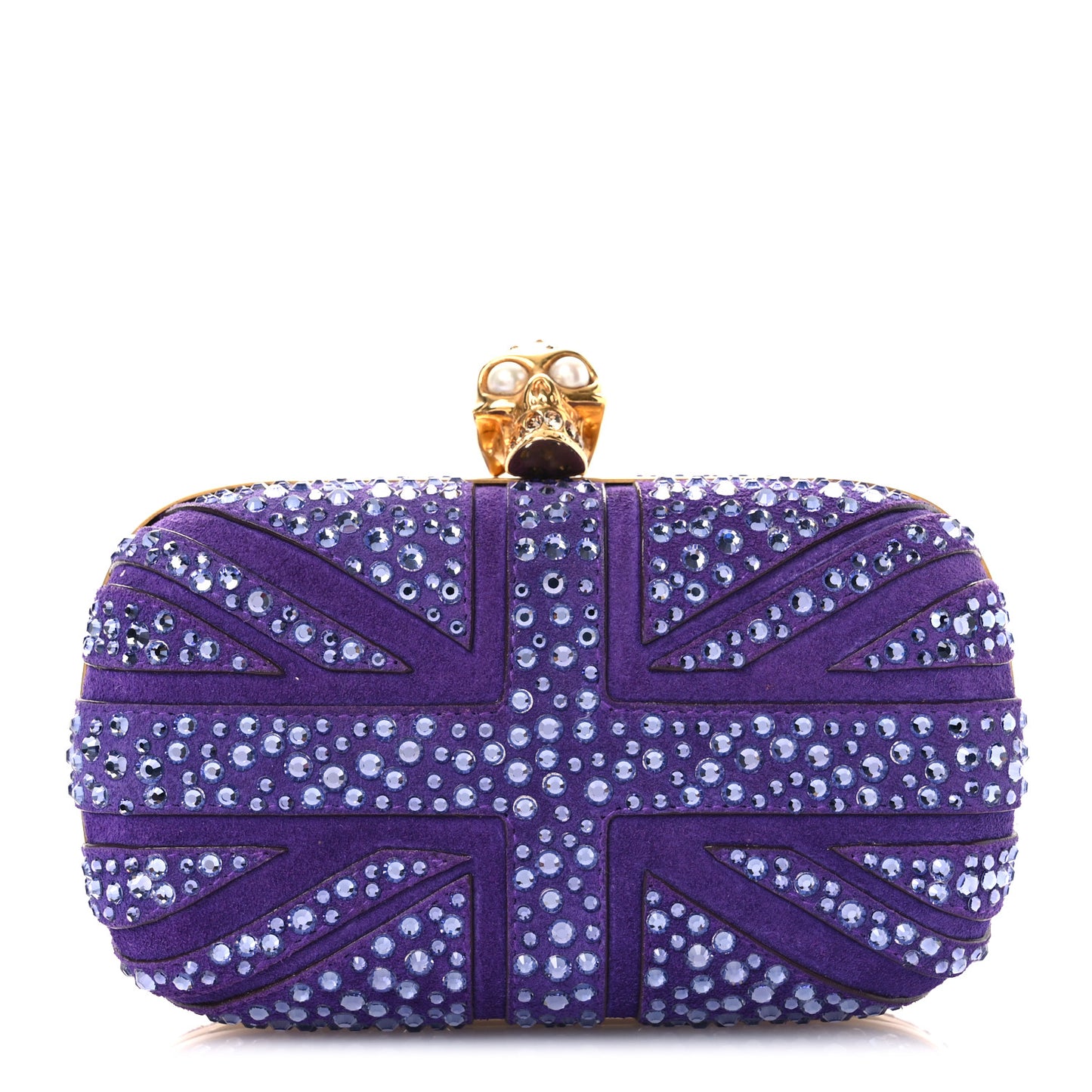 Suede Crystal Britannia Skull Box Clutch Purple