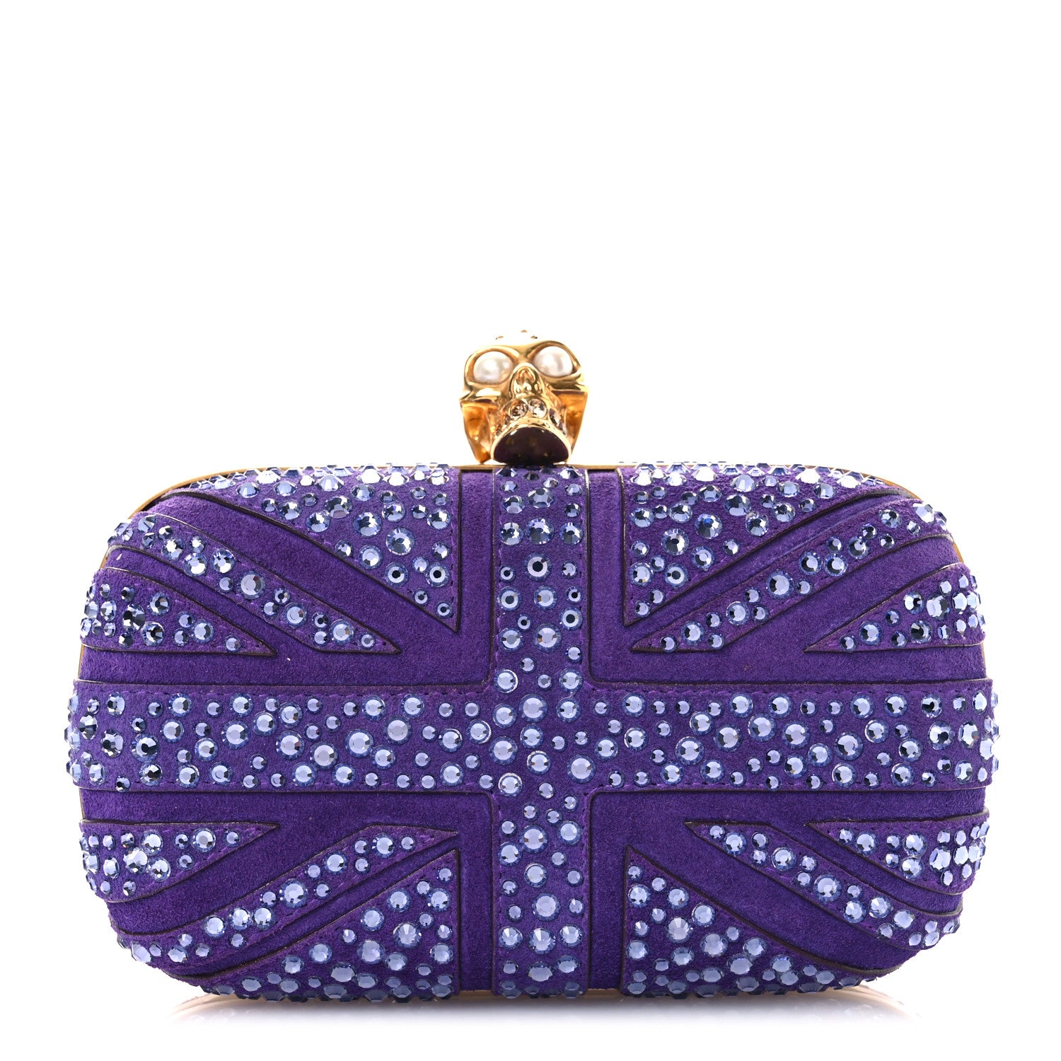 Alexander McQueen Suede Crystal Britannia Skull Box Clutch Purple 1 of 10
