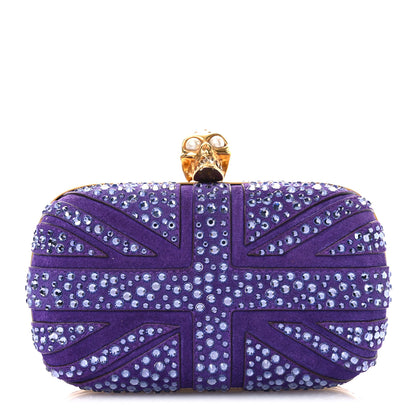 Alexander McQueen Suede Crystal Britannia Skull Box Clutch Purple 1 of 10