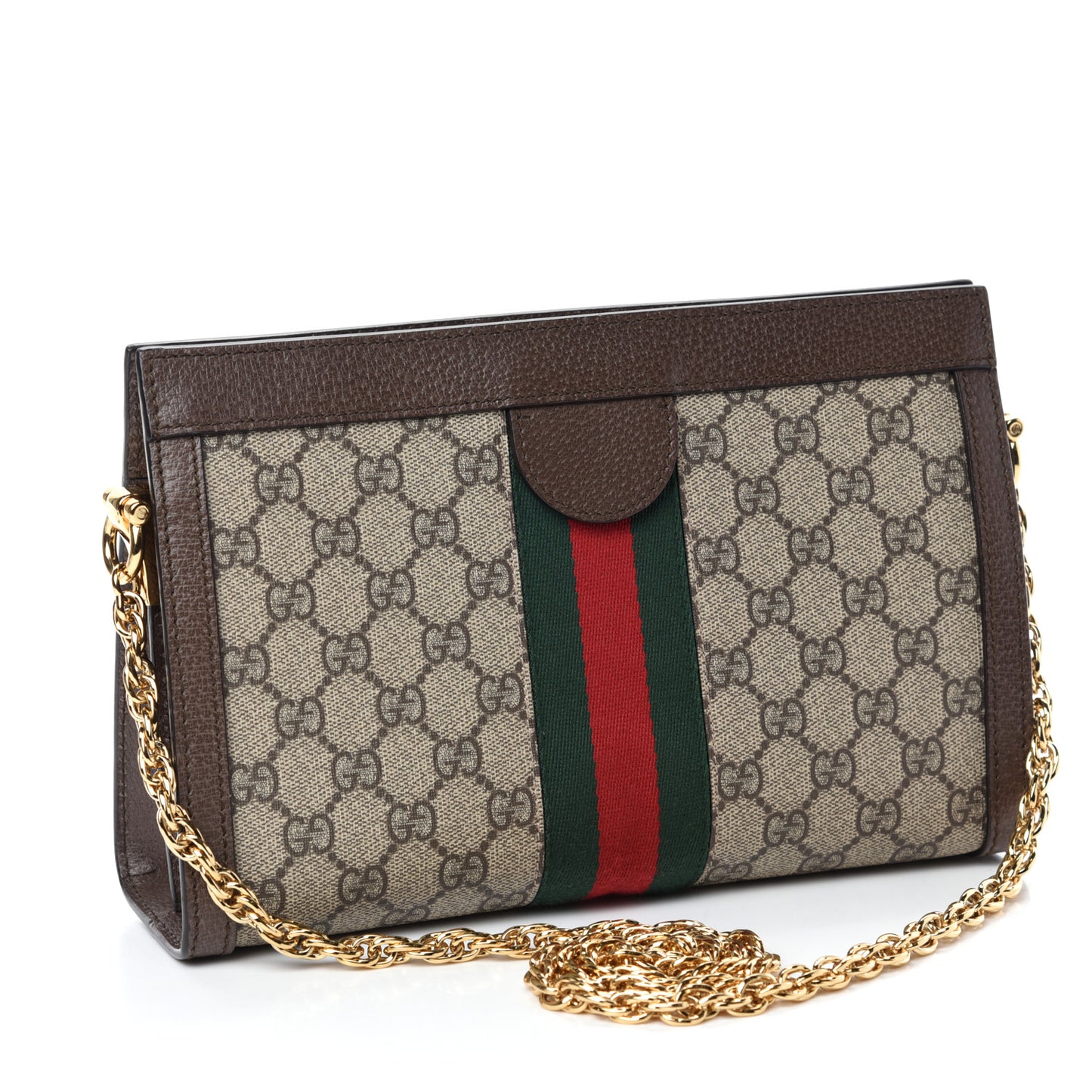 GG Supreme Monogram Web Small Ophidia Chain Shoulder Bag Brown