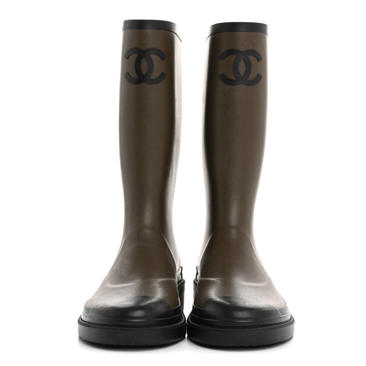 Chanel Caoutchouk CC High Boots 37 Khaki Black 2 of 9