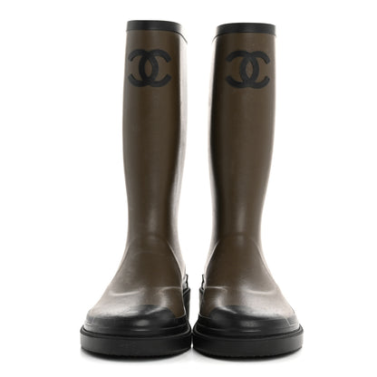 Chanel Caoutchouk CC High Boots 37 Khaki Black 2 of 9