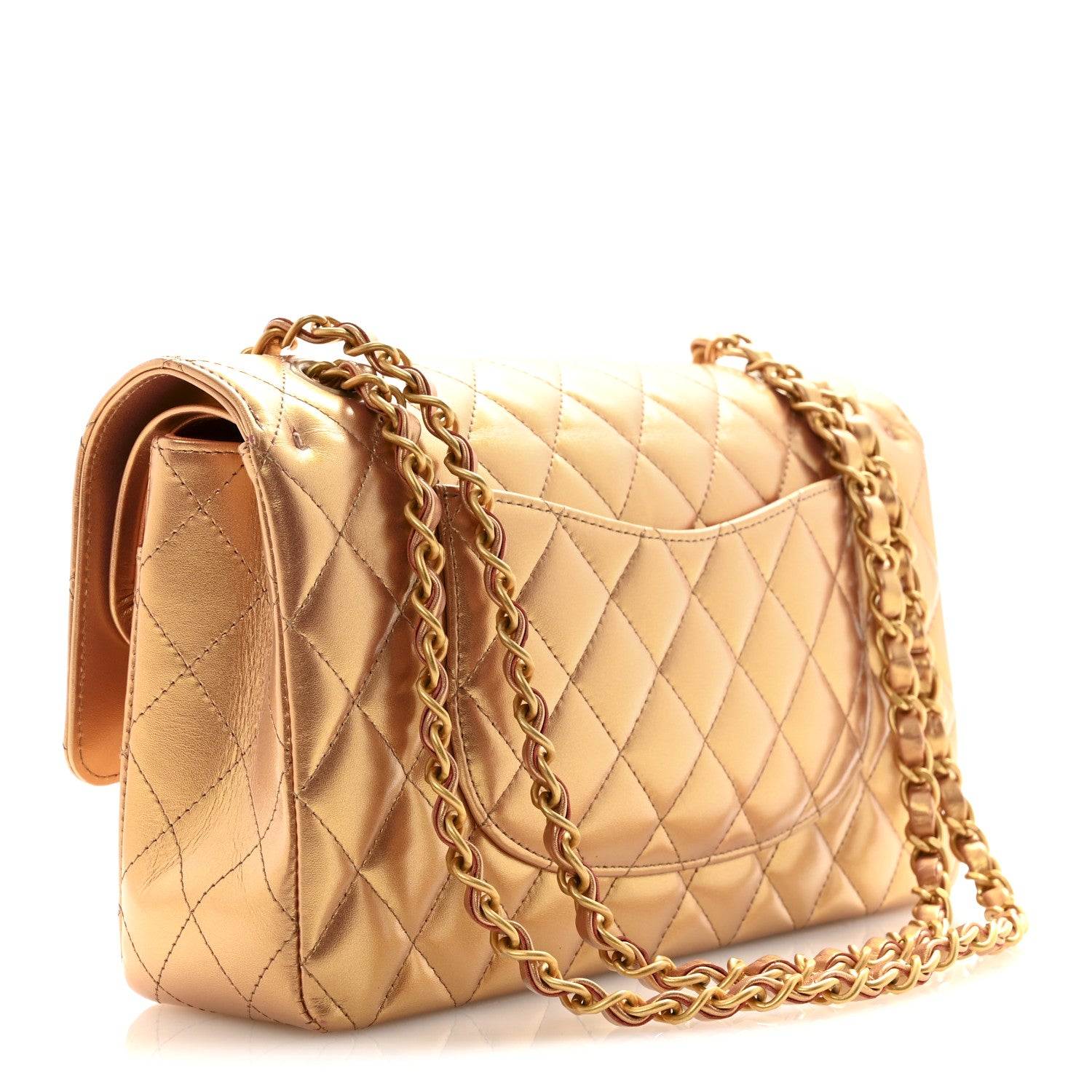 Chanel Metallic Lambskin Quilted Medium Double Flap Golden 3 of 10