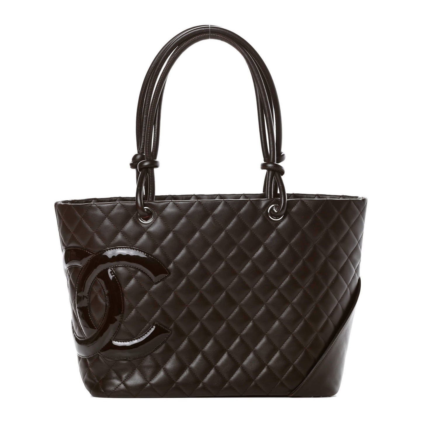 Calfskin Quilted Large Cambon Tote Brown