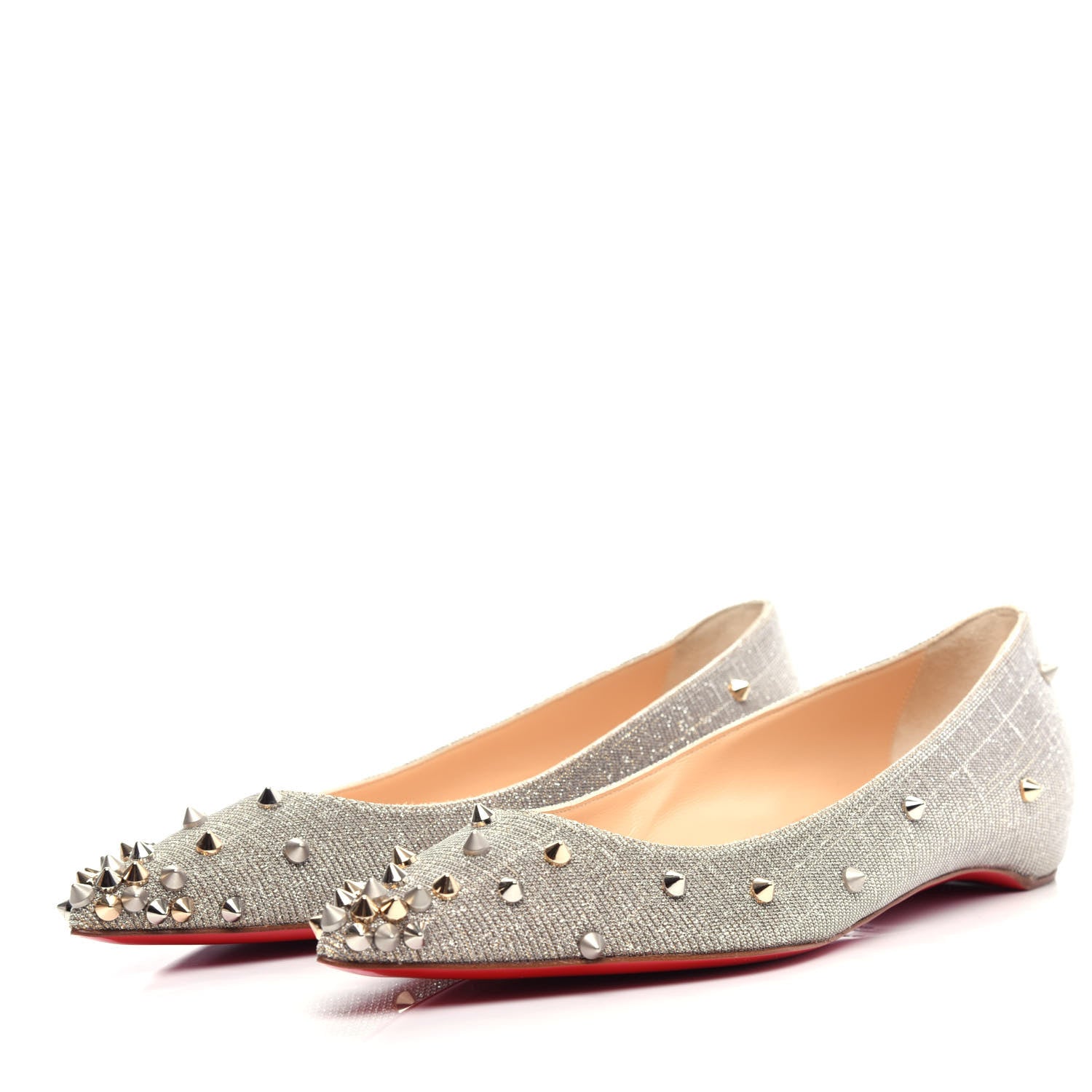 Christian Louboutin Metallic Glitter Fabric Degraspike Flats 38 Silver 3 of 10