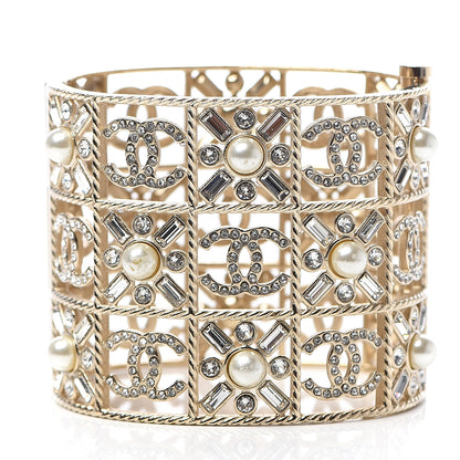 Chanel Crystal Pearl CC Cuff Bracelet Gold 2 of 5