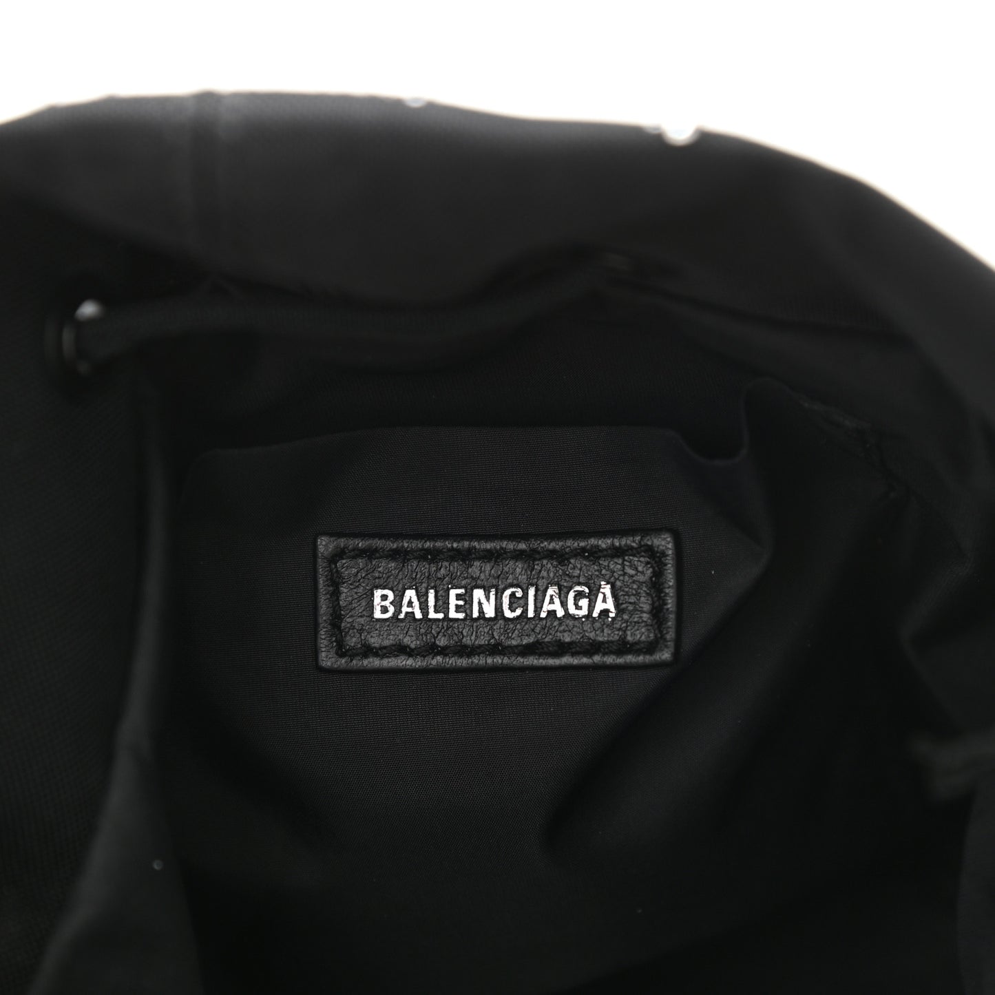 Recycled Sport Nylon Crystal Allover Logo Wheel Drawstring Bucket Bag Black Crystal