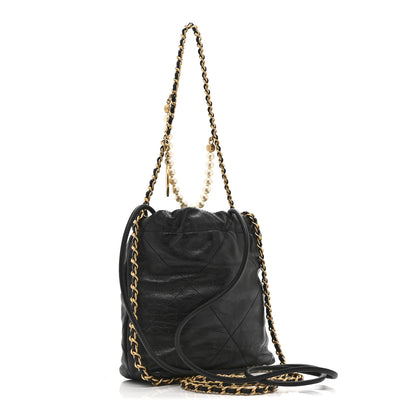 Chanel Shiny Crumpled Calfskin Quilted Pearl Mini Chanel 22 Black 3 of 10