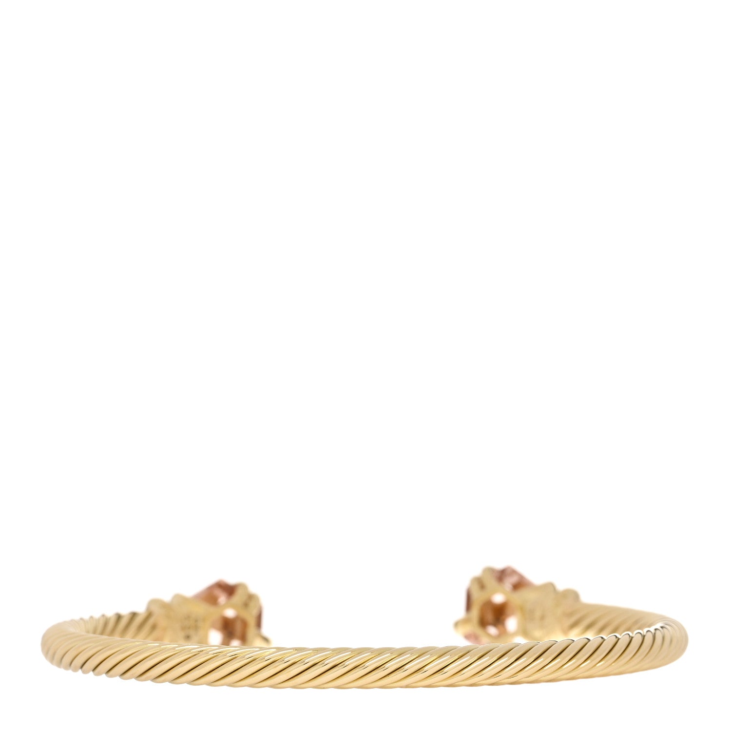 David Yurman 18K Yellow Gold Morganite Diamond 4mm Cable Wrap Bracelet 2 of 4