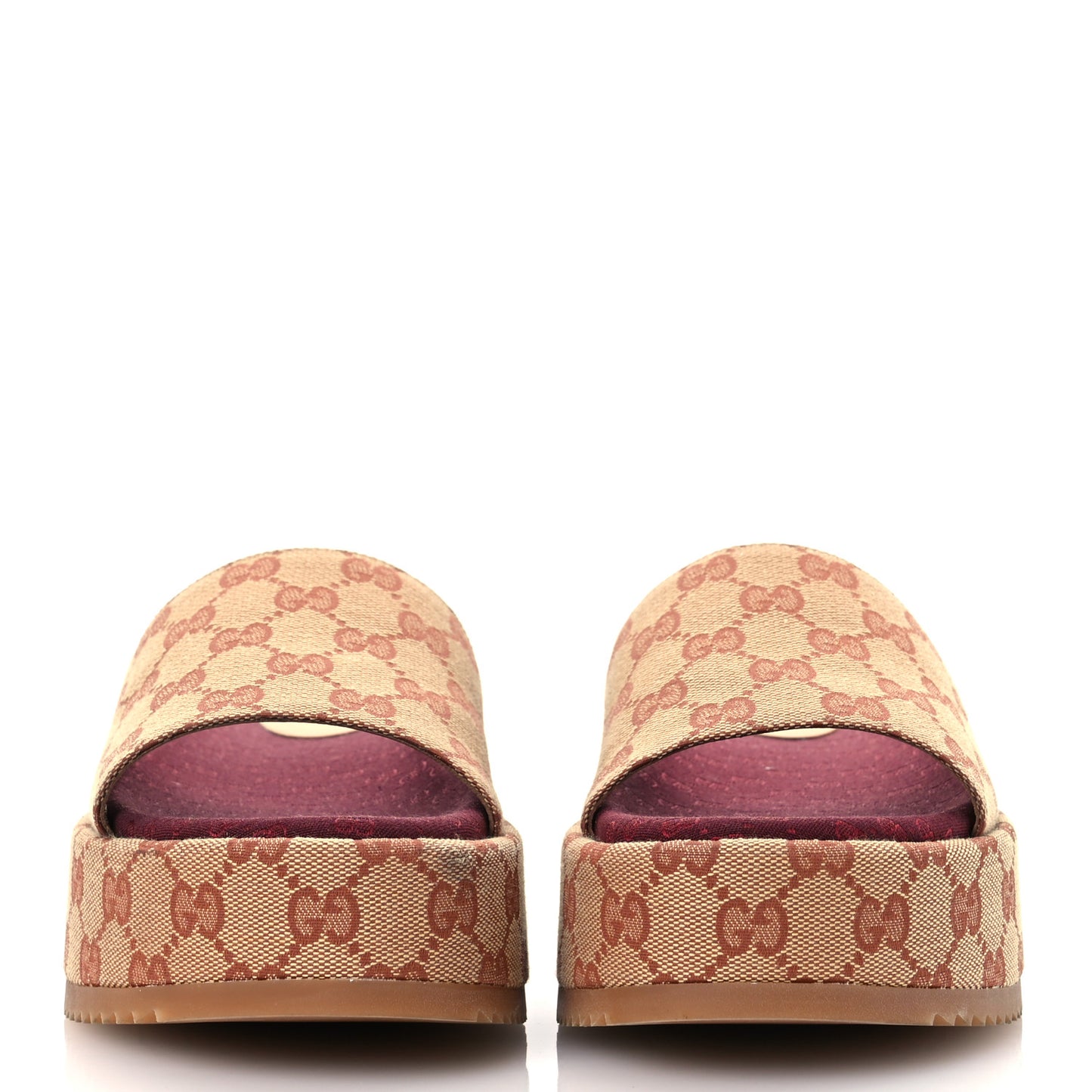 Canvas GG Monogram Angelina Platform Slide Sandals 38.5 Beige Ruggine