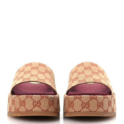 Gucci Canvas GG Monogram Angelina Platform Slide Sandals 38.5 Beige Ruggine 3 of 12